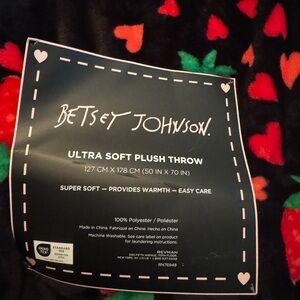 Betsey Johnson Black and Red Heart Plush Throw Blanket